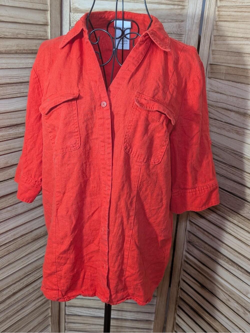 Jaclyn Smith Blouse Womens Large Button Up Tunic Shirt Red Long Sleeve